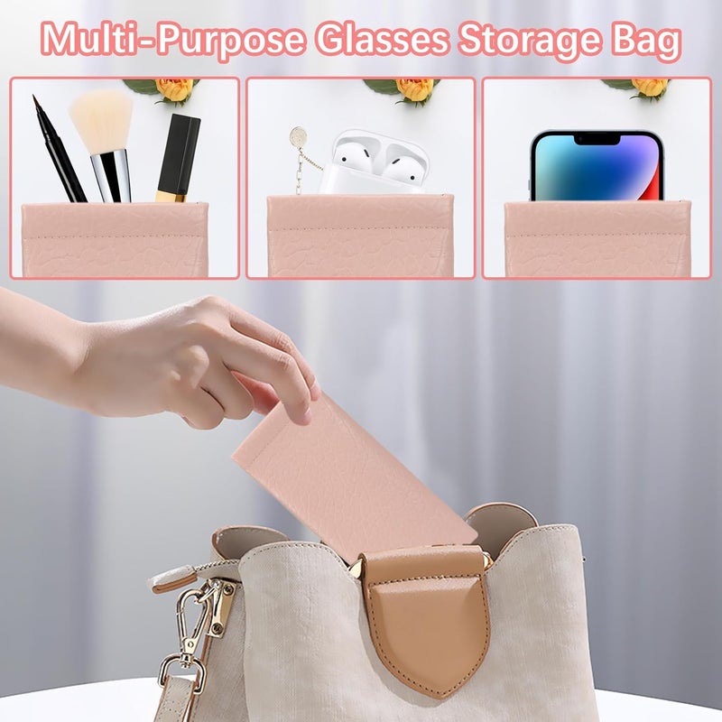COMF-PRO Store Squeeze Top Sunglass Pouch - Portable Sunglass Organizer Pouch Bags Soft PU Leather Glasses 2 Pack - Image 3